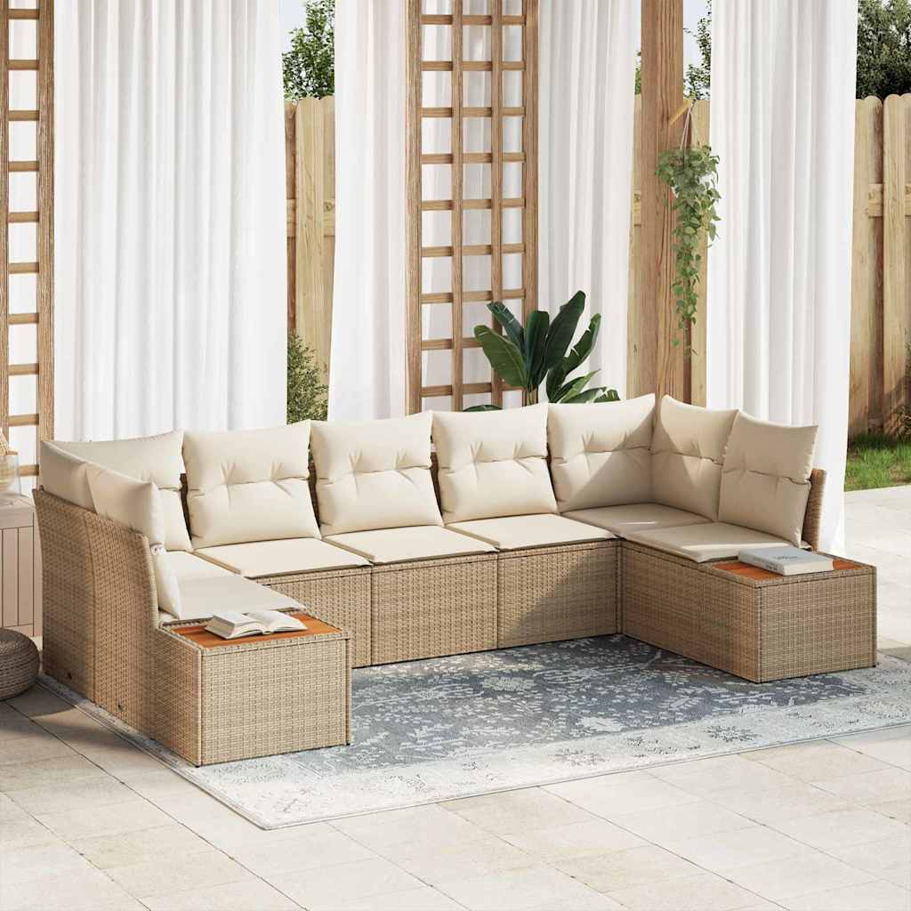 Conjunto de Sofá de Jardim com almofada 7 pcs Bege vime PE
