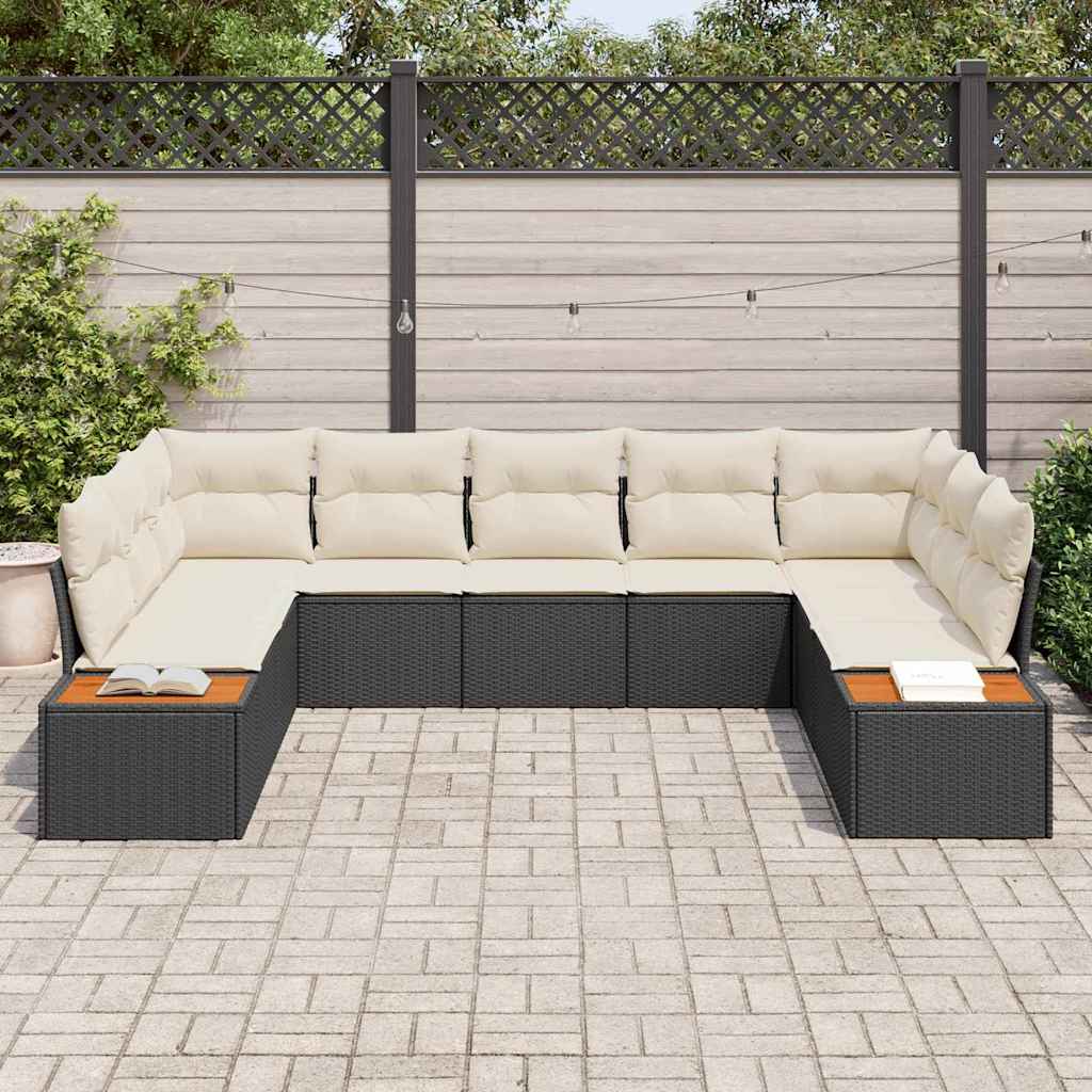 Conjunto de Sofá de Jardim com almofada 9 pcs Preto vime PE