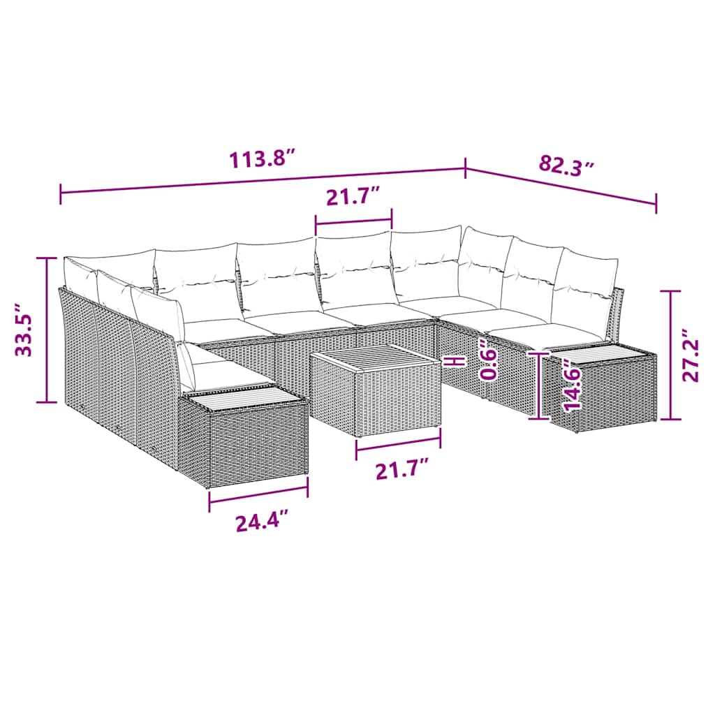 Conjunto de Sofá de Jardim com almofada 10 pcs Preto vime PE