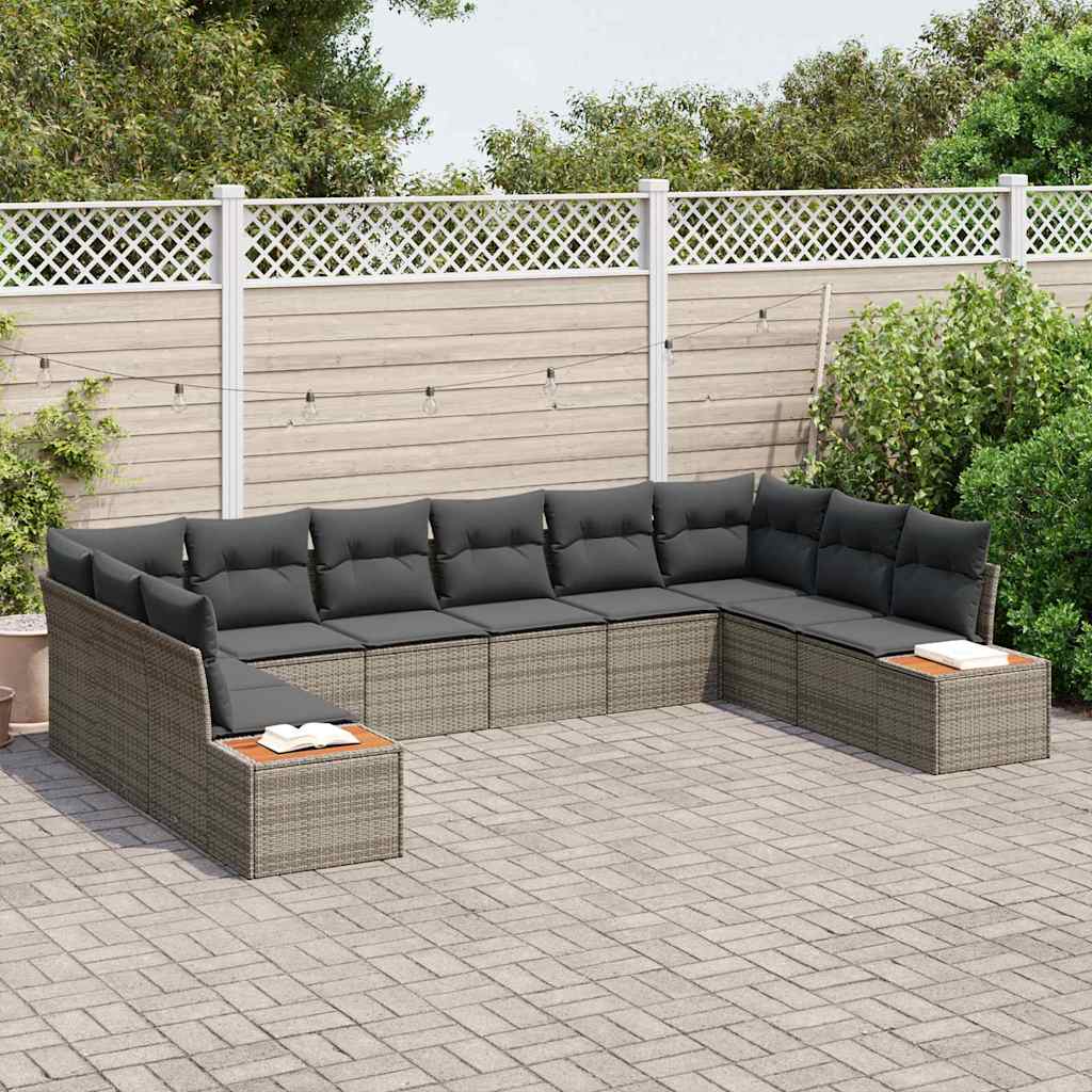 Conjunto de Sofá de Jardim com almofada 10 pcs Cinzeto vime PE