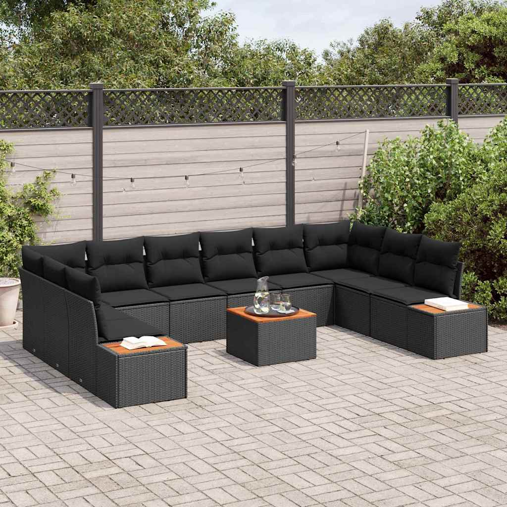 Conjunto de Sofá de Jardim com almofada 11 pcs Preto vime PE