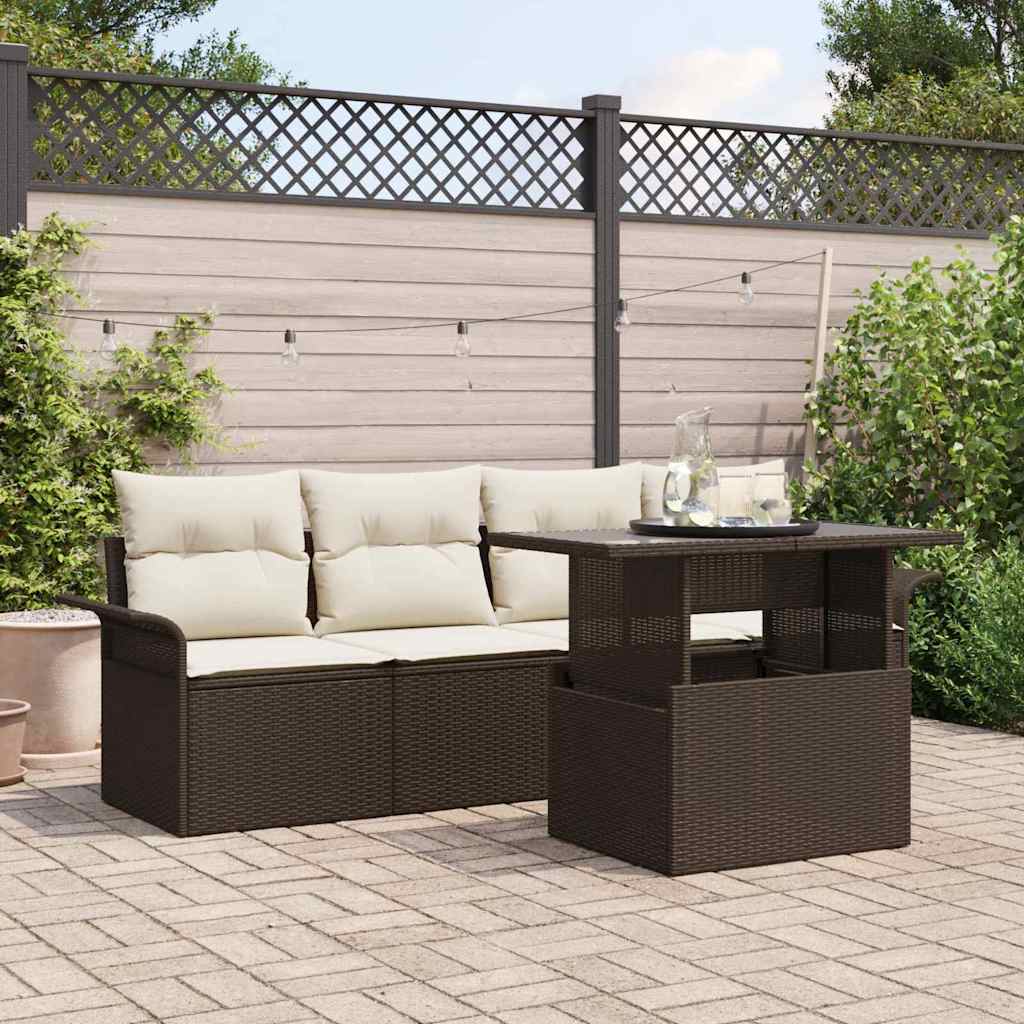Conjunto de Sofá de Jardim 5 pcs Castanho Rattan Sintético