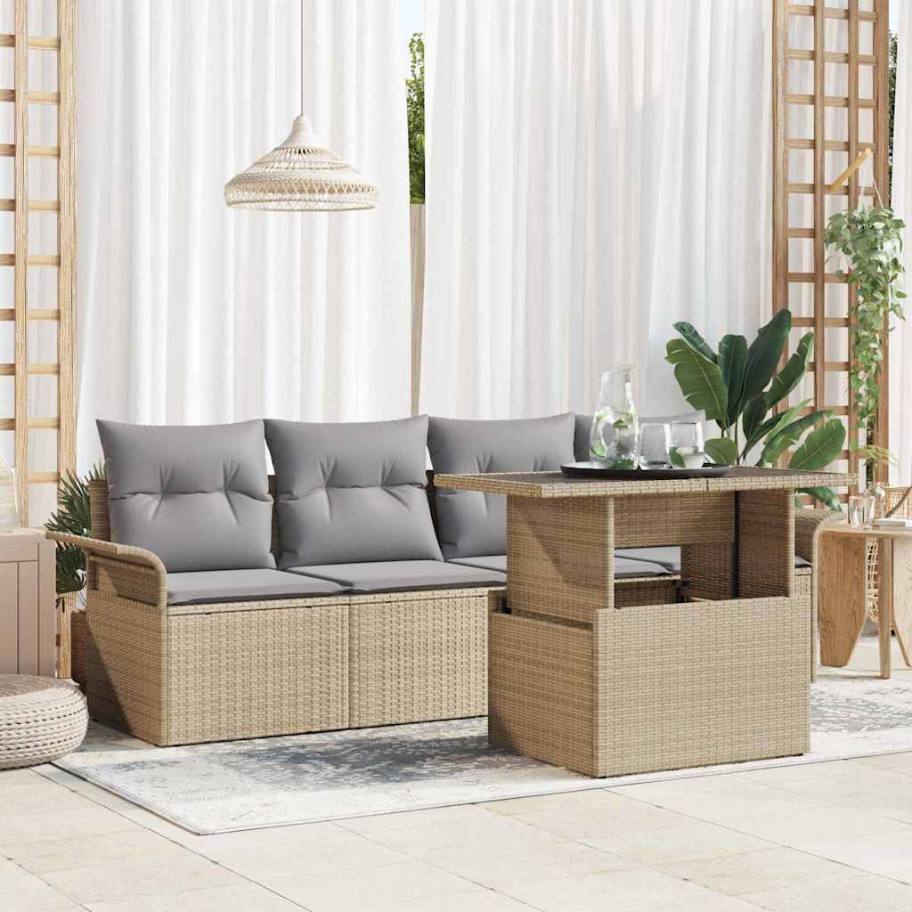 Conjunto de Sofá de Jardim 5 pcs Bege Rattan Sintético