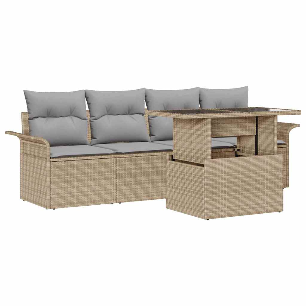 Conjunto de Sofá de Jardim 5 pcs Bege Rattan Sintético