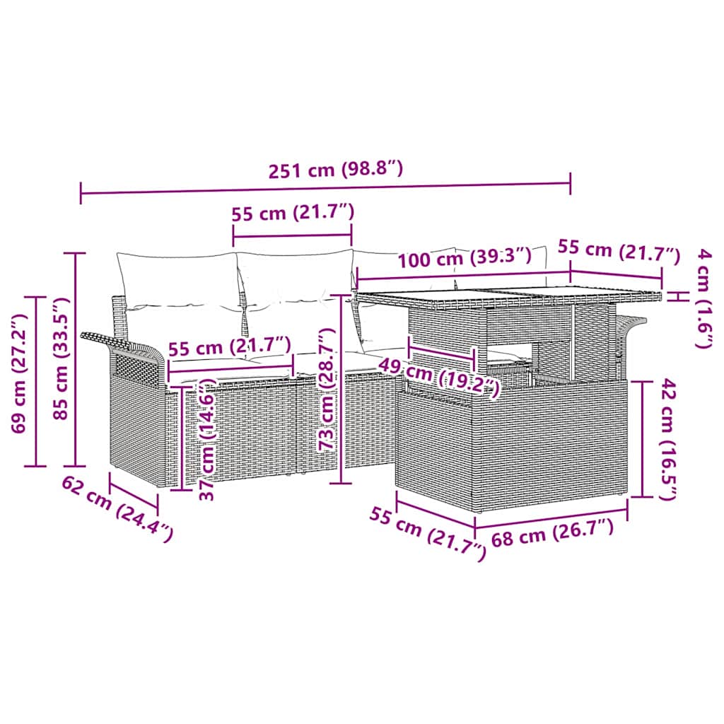 Conjunto de Sofá de Jardim 5 pcs Bege Rattan Sintético