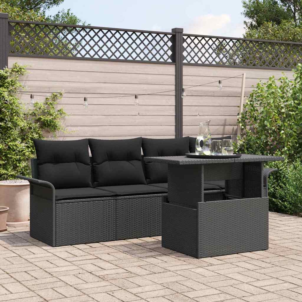 Conjunto de Sofá de Jardim 5 pcs Preto Rattan Sintético