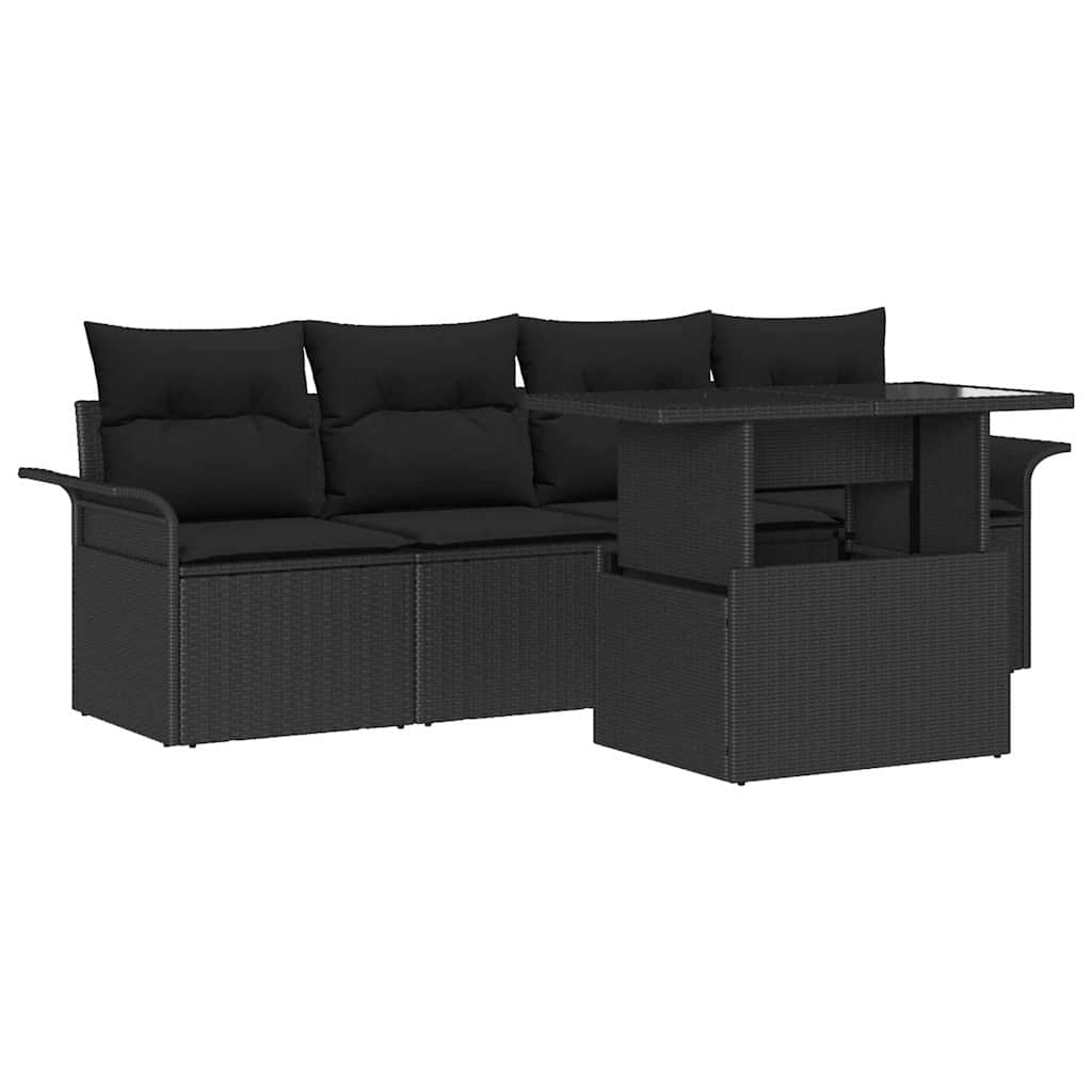 Conjunto de Sofá de Jardim 5 pcs Preto Rattan Sintético