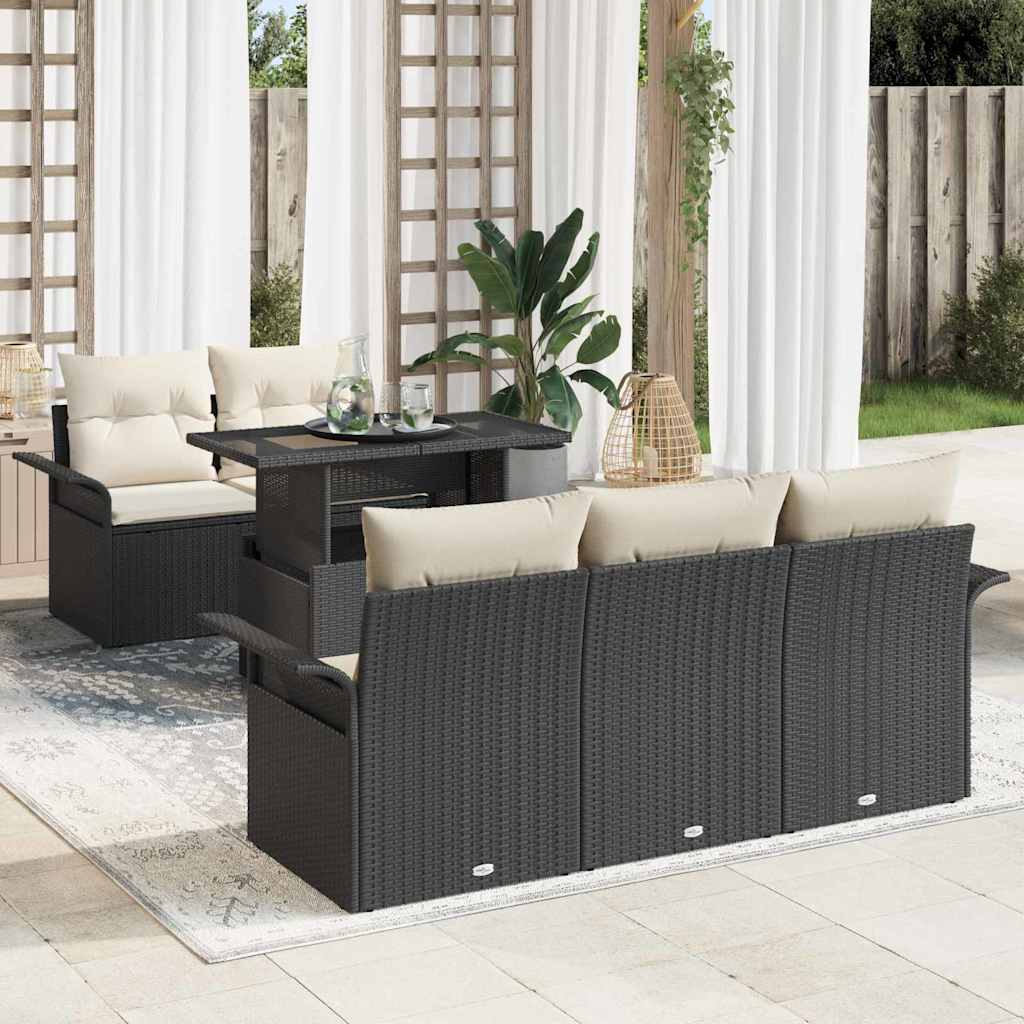 Conjunto de Sofá de Jardim com almofada 6 pcs Preto vime PE
