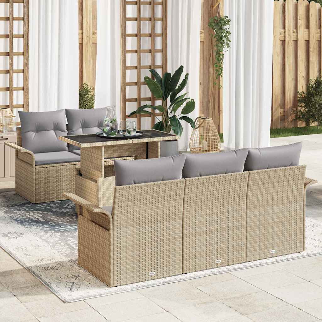 Conjunto de Sofá de Jardim com almofada 6 pcs Bege vime PE