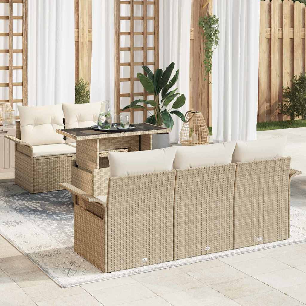 Conjunto de Sofá de Jardim com almofada 6 pcs Bege vime PE