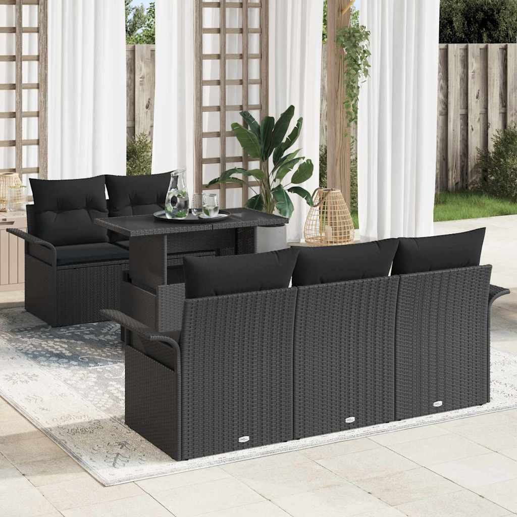 Conjunto de Sofá de Jardim com almofada 6 pcs Preto vime PE