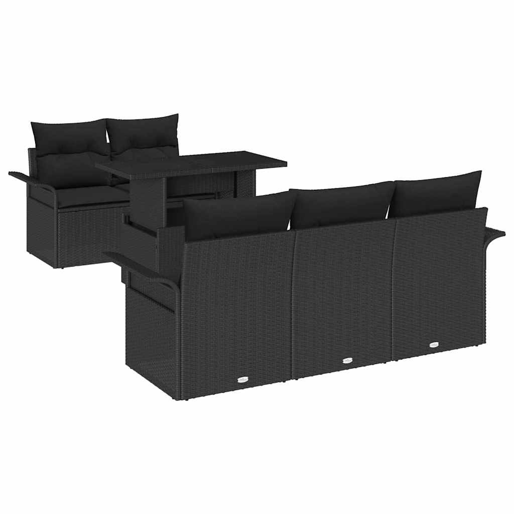 Conjunto de Sofá de Jardim com almofada 6 pcs Preto vime PE