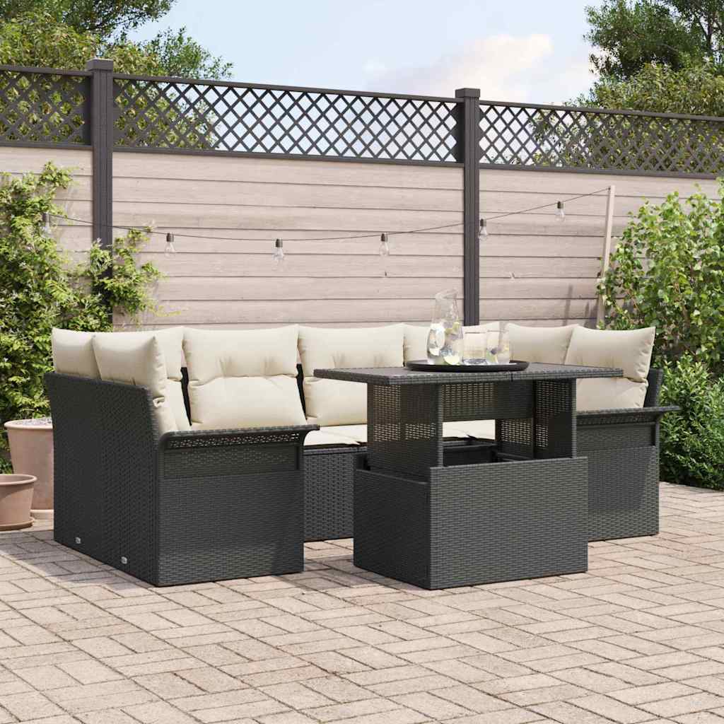 Conjunto de Sofá de Jardim 7 pcs Preto Rattan Sintético