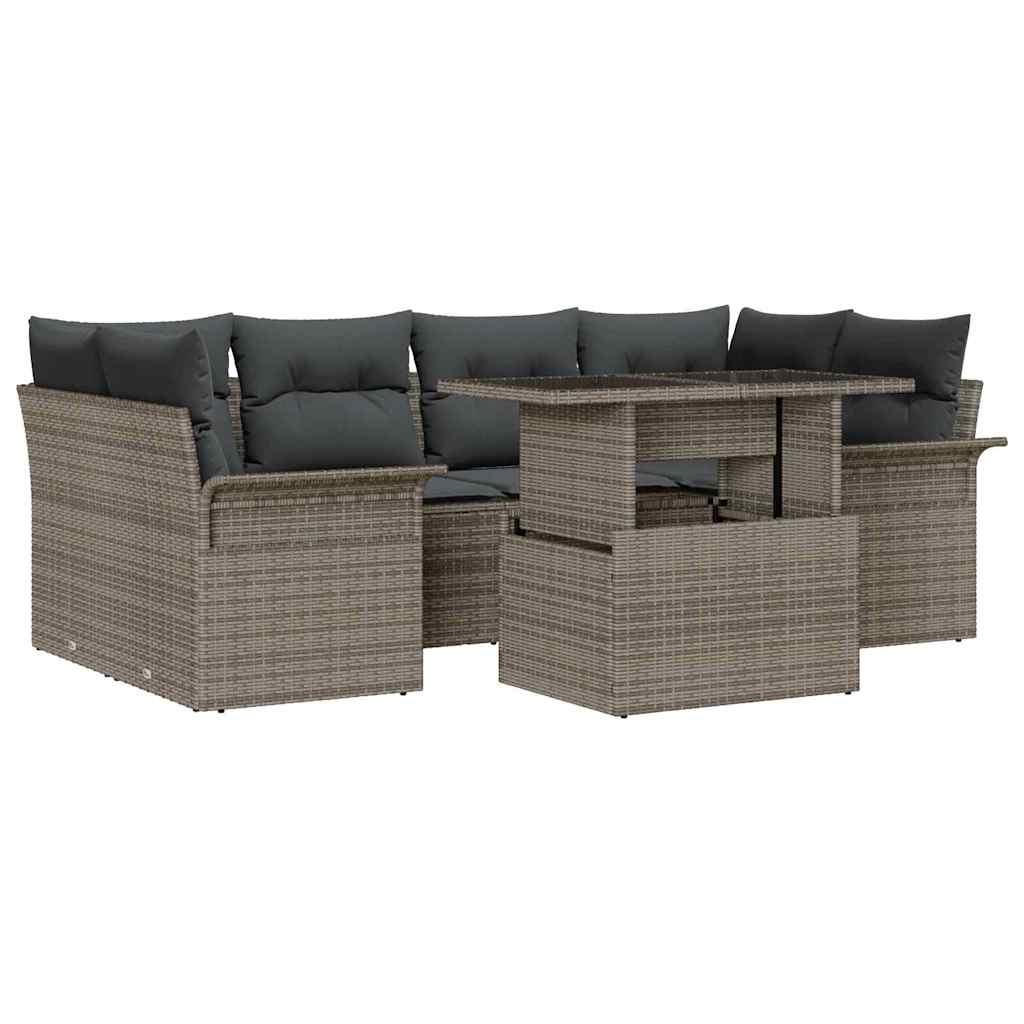Conjunto de Sofá de Jardim 7 pcs Cinzeto Rattan Sintético