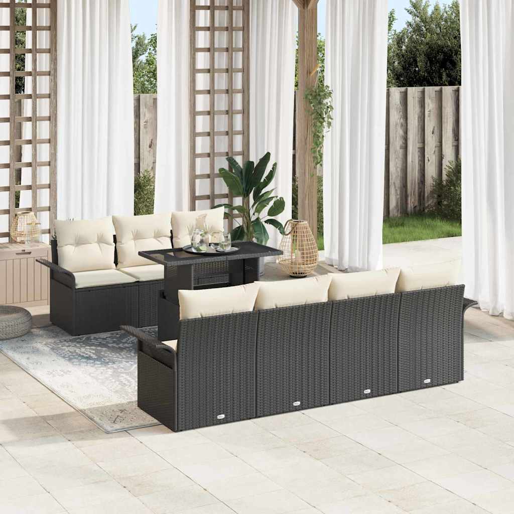 Conjunto de Sofá de Jardim com almofada 8 pcs Preto vime PE
