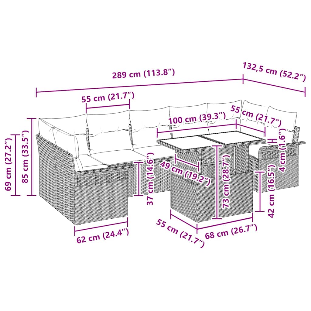 Conjunto de Sofá de Jardim 8 pcs Preto Rattan Sintético