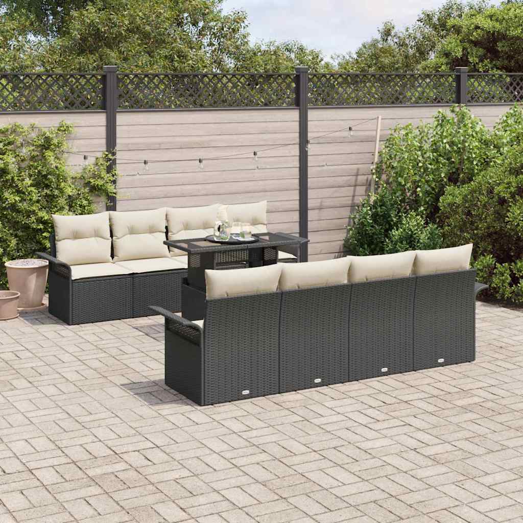 Conjunto de Sofá de Jardim 9 pcs Preto Rattan Sintético