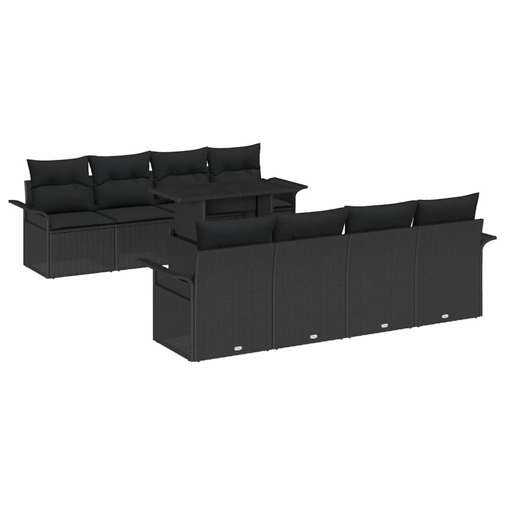 Conjunto de Sofá de Jardim com almofada 9 pcs Preto vime PE