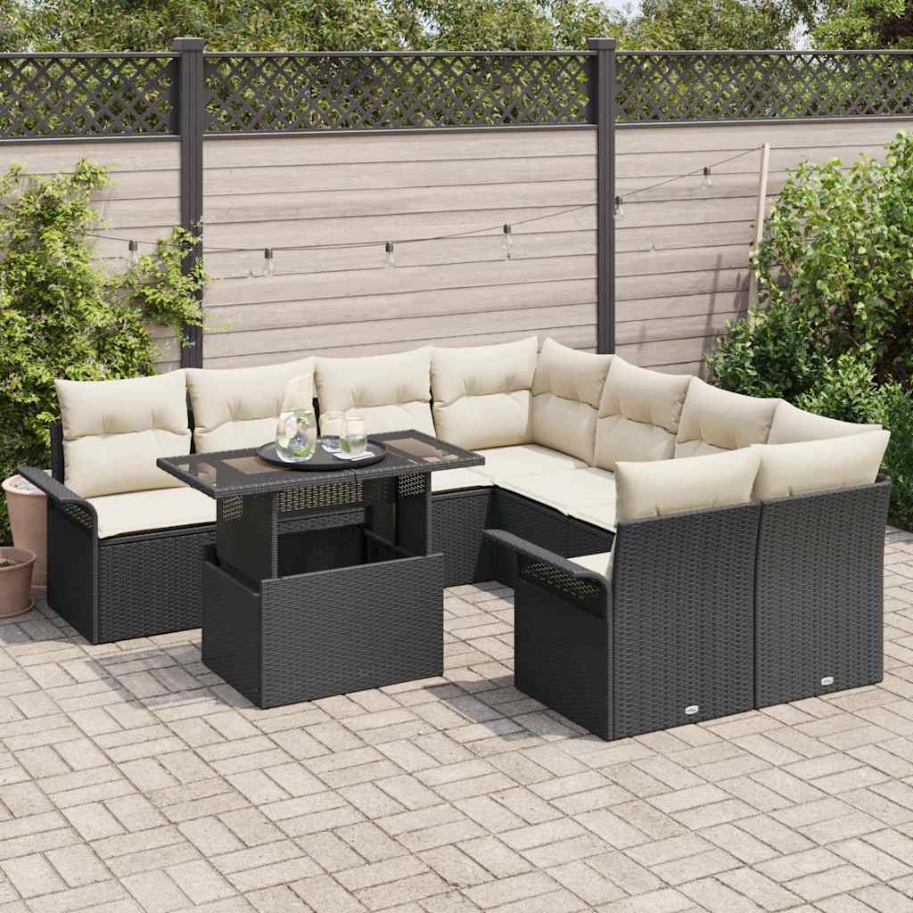Conjunto de Sofá de Jardim 9 pcs Preto Rattan Sintético