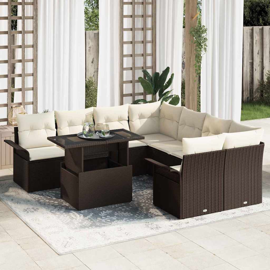Conjunto de Sofá de Jardim 9 pcs Castanho Rattan Sintético
