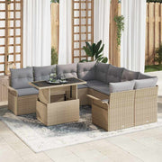 Conjunto de Sofá de Jardim 9 pcs Bege Rattan Sintético