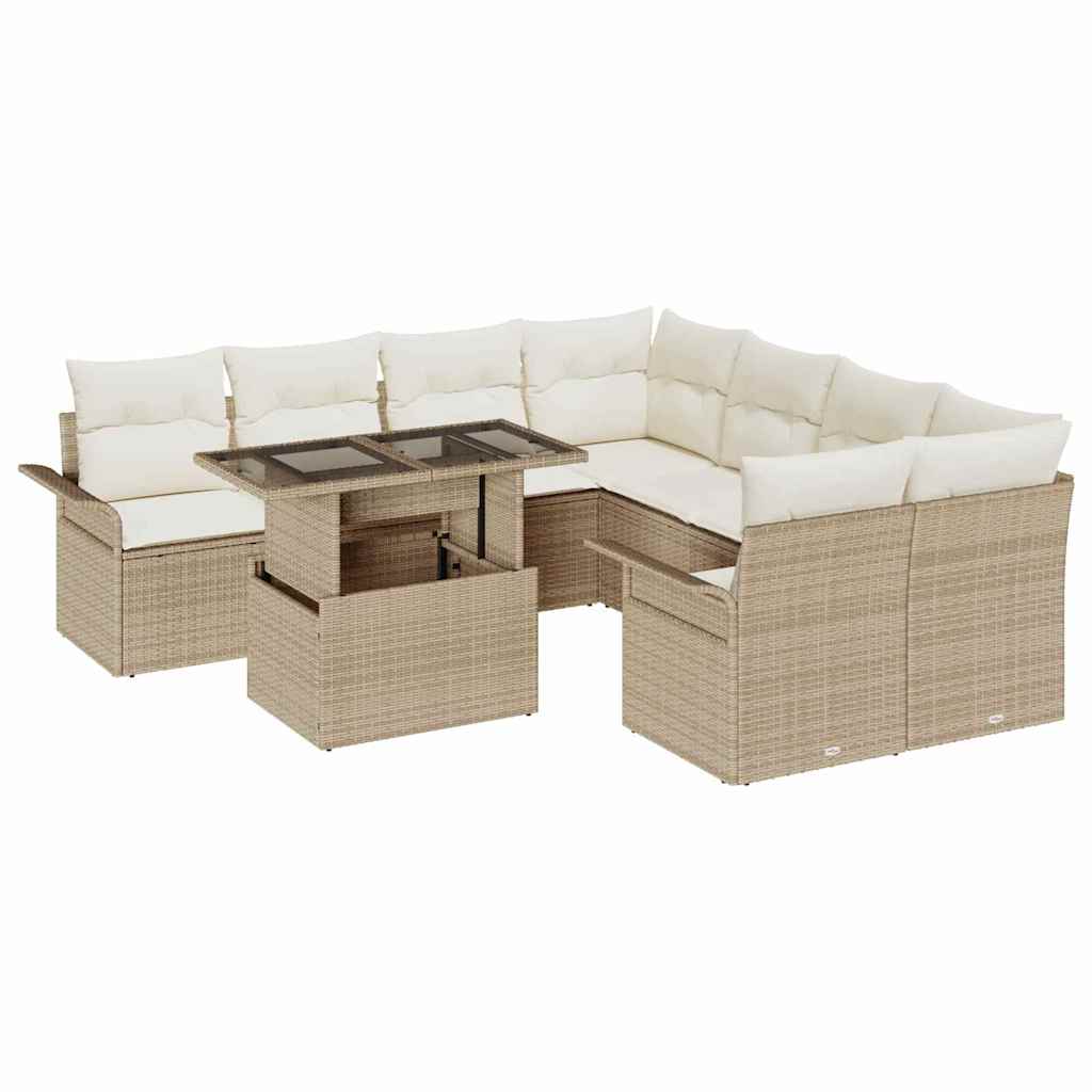 Conjunto de Sofá de Jardim 9 pcs Bege Rattan Sintético