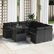 Conjunto de Sofá de Jardim 9 pcs Preto Rattan Sintético