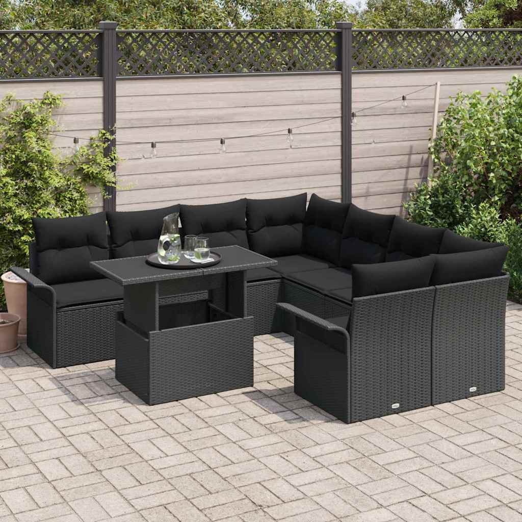 Conjunto de Sofá de Jardim 9 pcs Preto Rattan Sintético