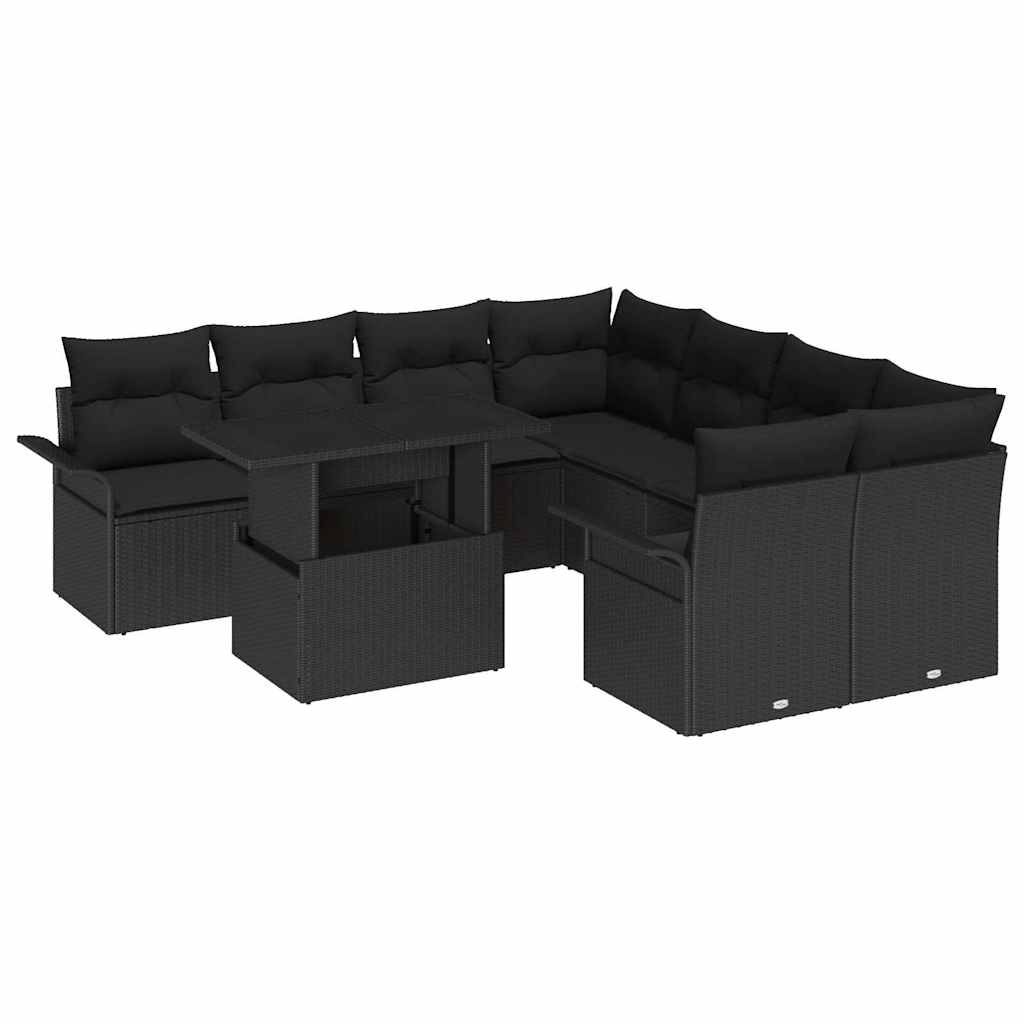 Conjunto de Sofá de Jardim 9 pcs Preto Rattan Sintético