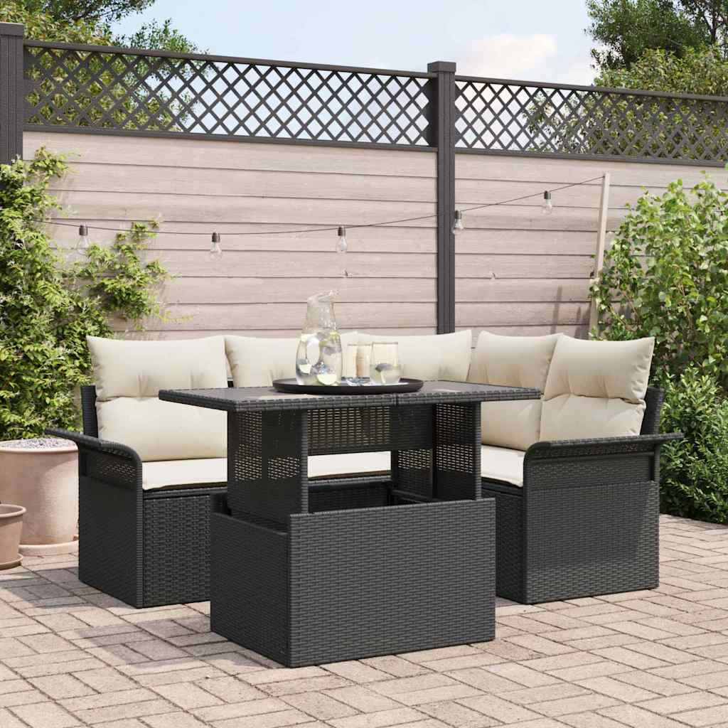 Conjunto de Sofá de Jardim 5 pcs Preto Rattan Sintético