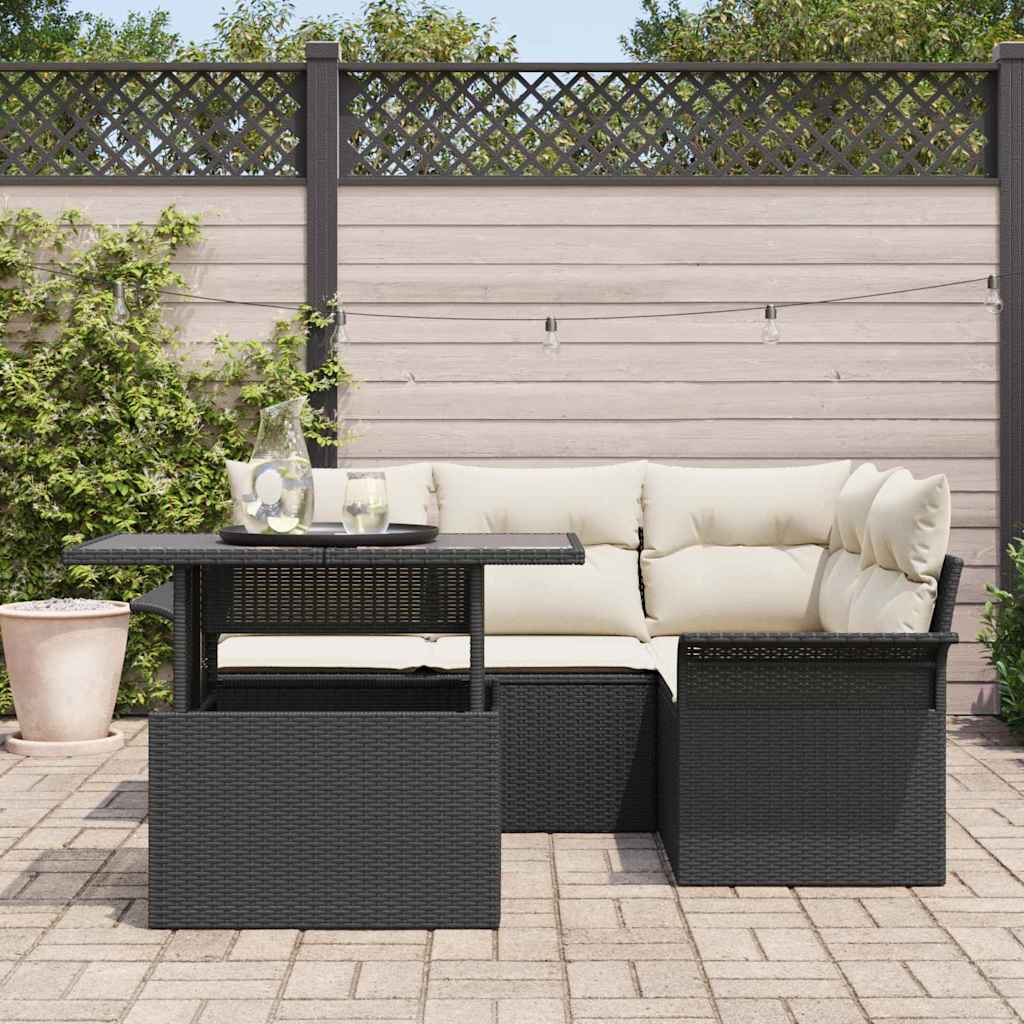 Conjunto de Sofá de Jardim 5 pcs Preto Rattan Sintético