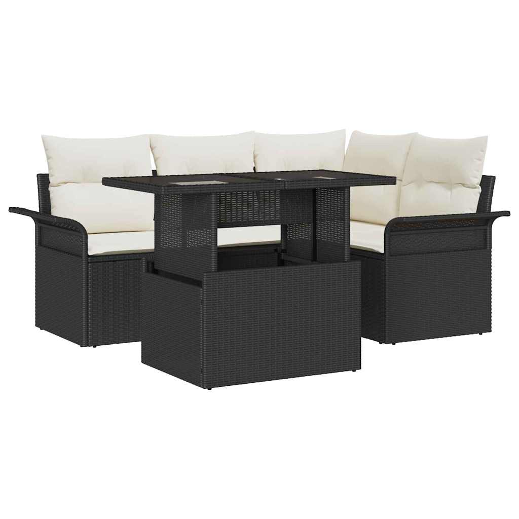 Conjunto de Sofá de Jardim 5 pcs Preto Rattan Sintético