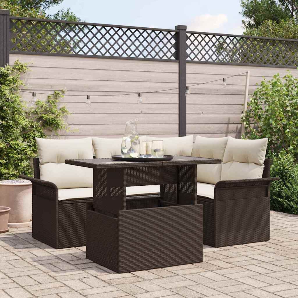 Conjunto de Sofá de Jardim 5 pcs Castanho Rattan Sintético