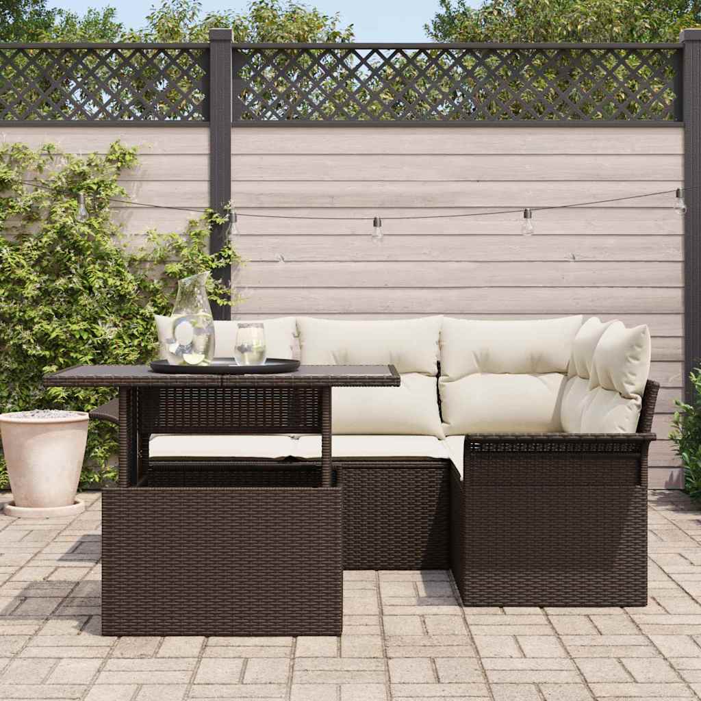 Conjunto de Sofá de Jardim 5 pcs Castanho Rattan Sintético