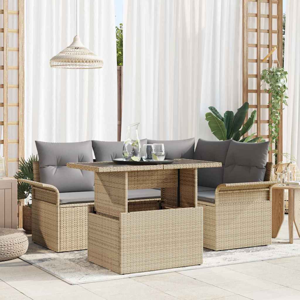 Conjunto de Sofá de Jardim 5 pcs Bege Rattan Sintético