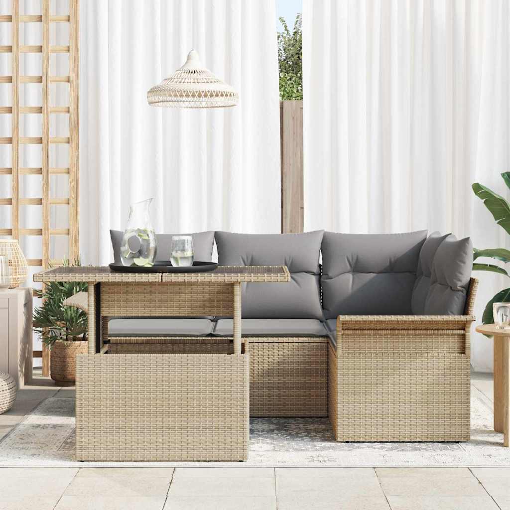 Conjunto de Sofá de Jardim 5 pcs Bege Rattan Sintético