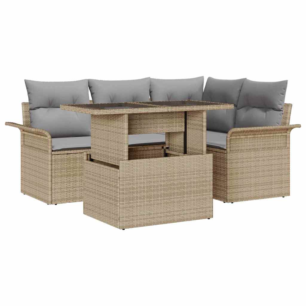Conjunto de Sofá de Jardim 5 pcs Bege Rattan Sintético