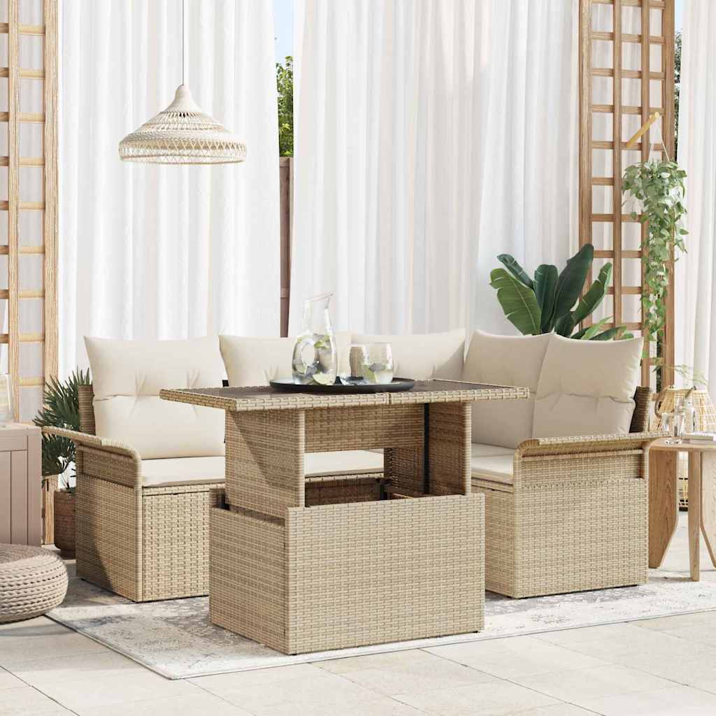Conjunto de Sofá de Jardim 5 pcs Bege Rattan Sintético
