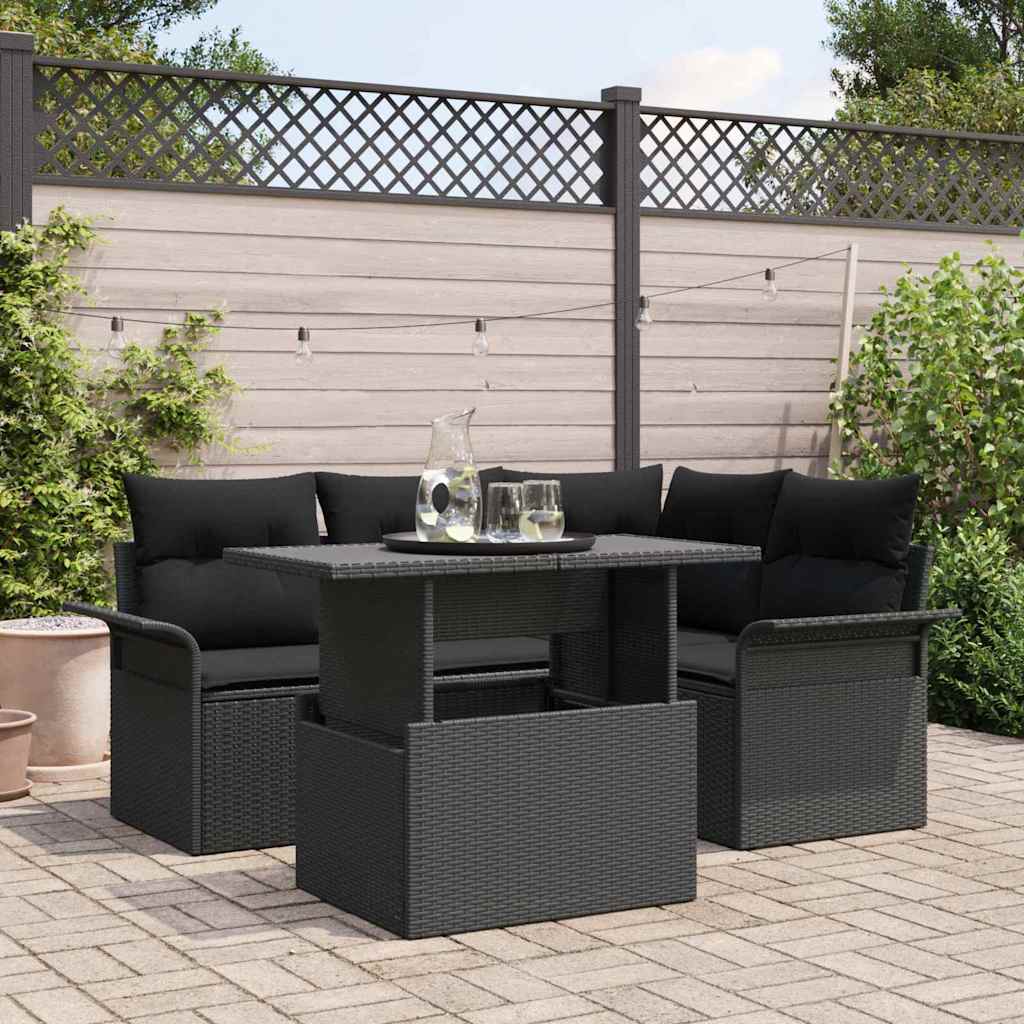 Conjunto de Sofá de Jardim 5 pcs Preto Rattan Sintético
