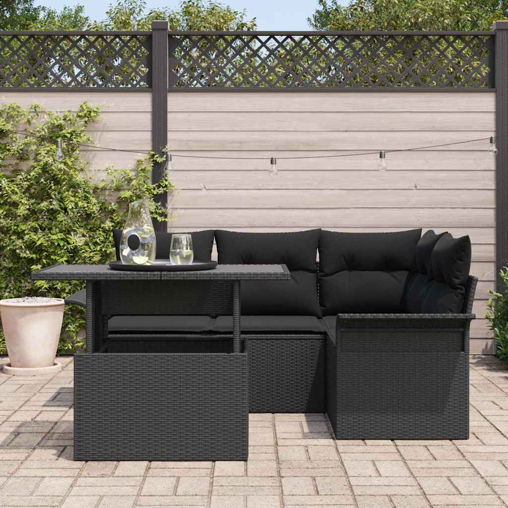Conjunto de Sofá de Jardim 5 pcs Preto Rattan Sintético