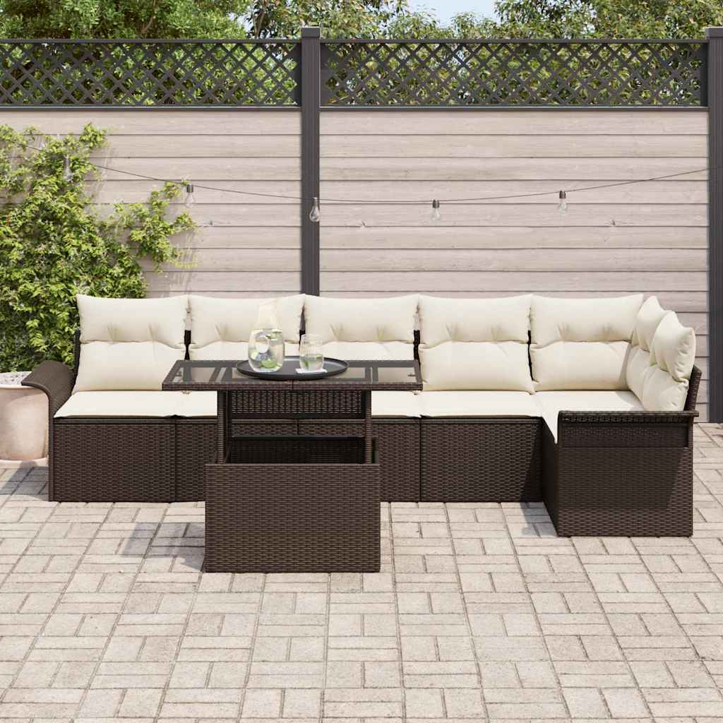 Conjunto de Sofá de Jardim 7 pcs Castanho Rattan Sintético