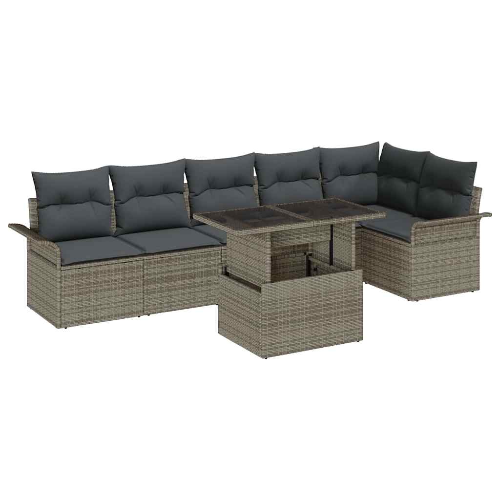 Conjunto de Sofá de Jardim 7 pcs Cinzeto Rattan Sintético
