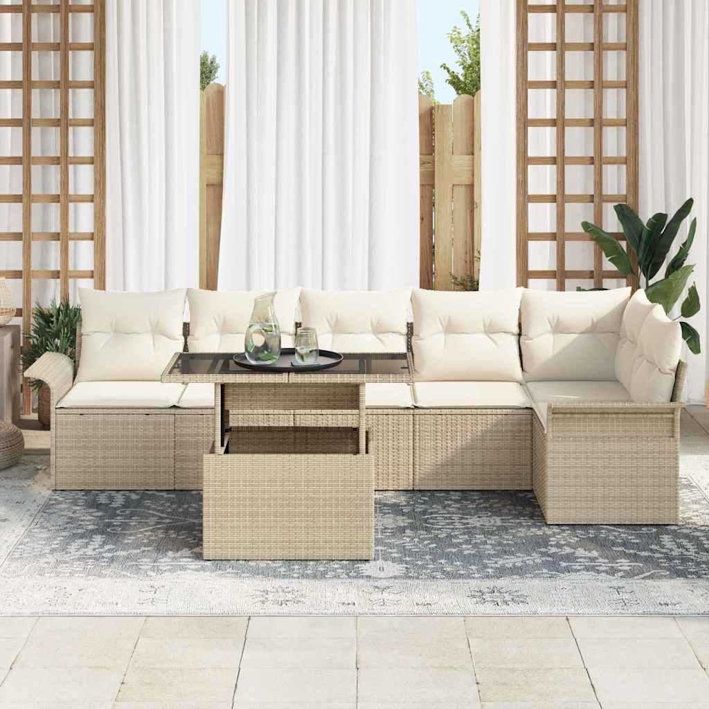 Conjunto de Sofá de Jardim 7 pcs Bege Rattan Sintético