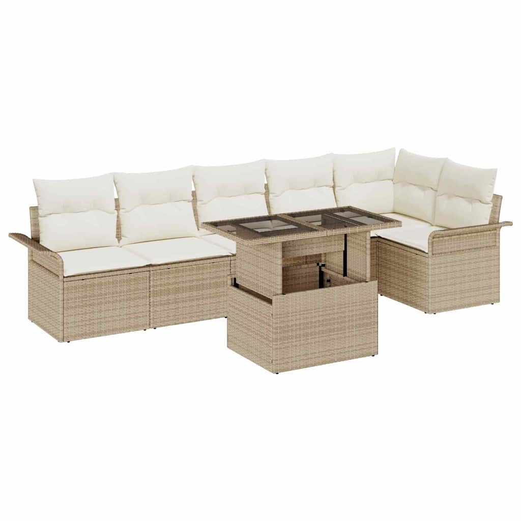 Conjunto de Sofá de Jardim 7 pcs Bege Rattan Sintético
