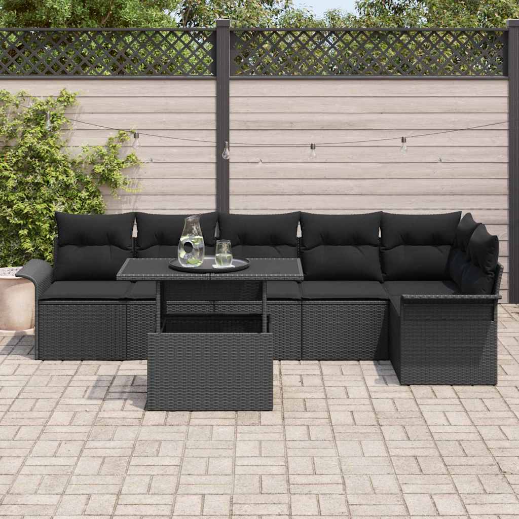 Conjunto de Sofá de Jardim 7 pcs Preto Rattan Sintético