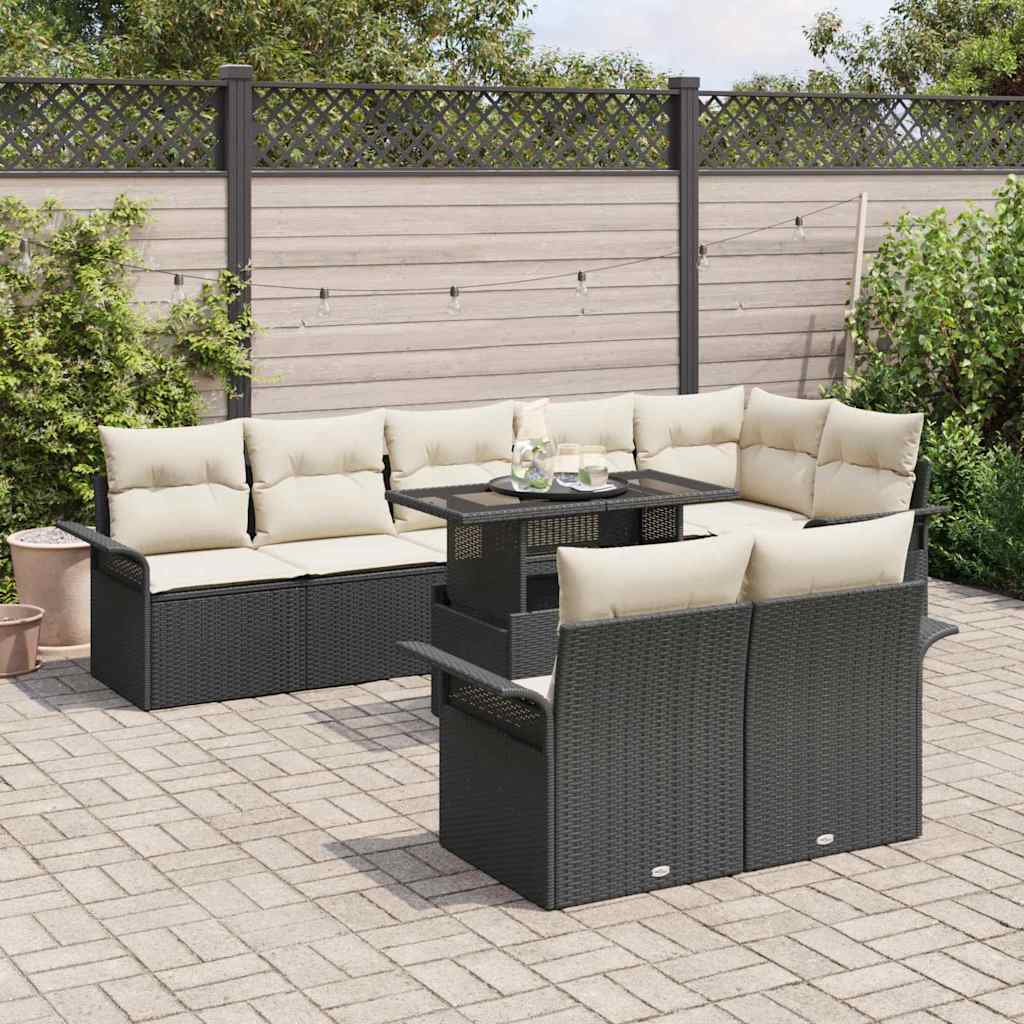 Conjunto de Sofá de Jardim 9 pcs Preto Rattan Sintético