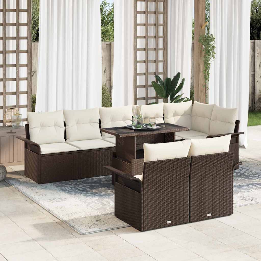 Conjunto de Sofá de Jardim 9 pcs Castanho Rattan Sintético