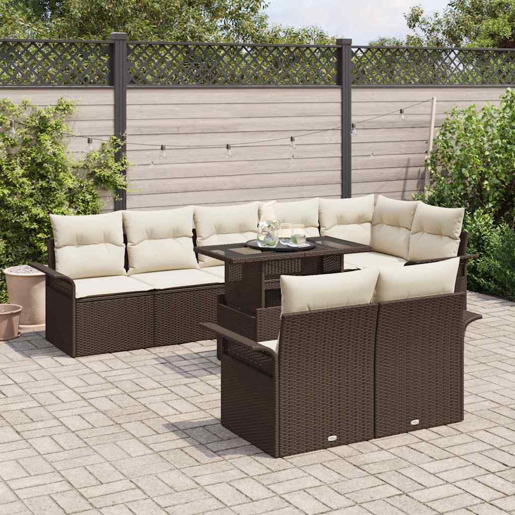 Conjunto de Sofá de Jardim 9 pcs Castanho Rattan Sintético