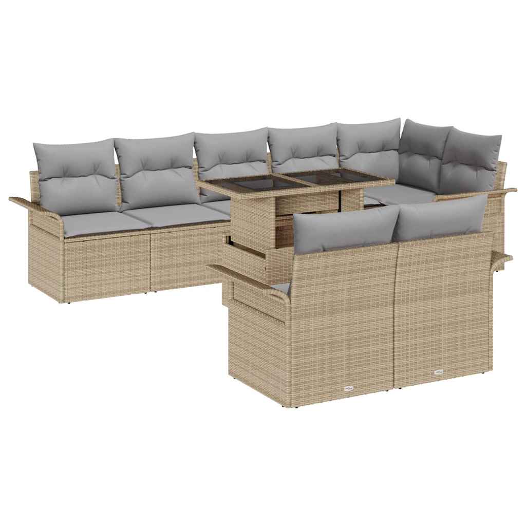 Conjunto de Sofá de Jardim 9 pcs Bege Rattan Sintético
