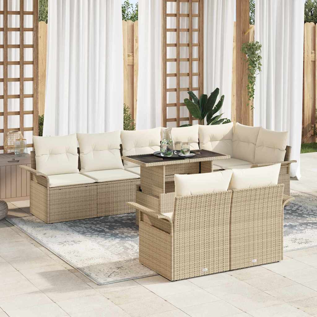 Conjunto de Sofá de Jardim 9 pcs Bege Rattan Sintético